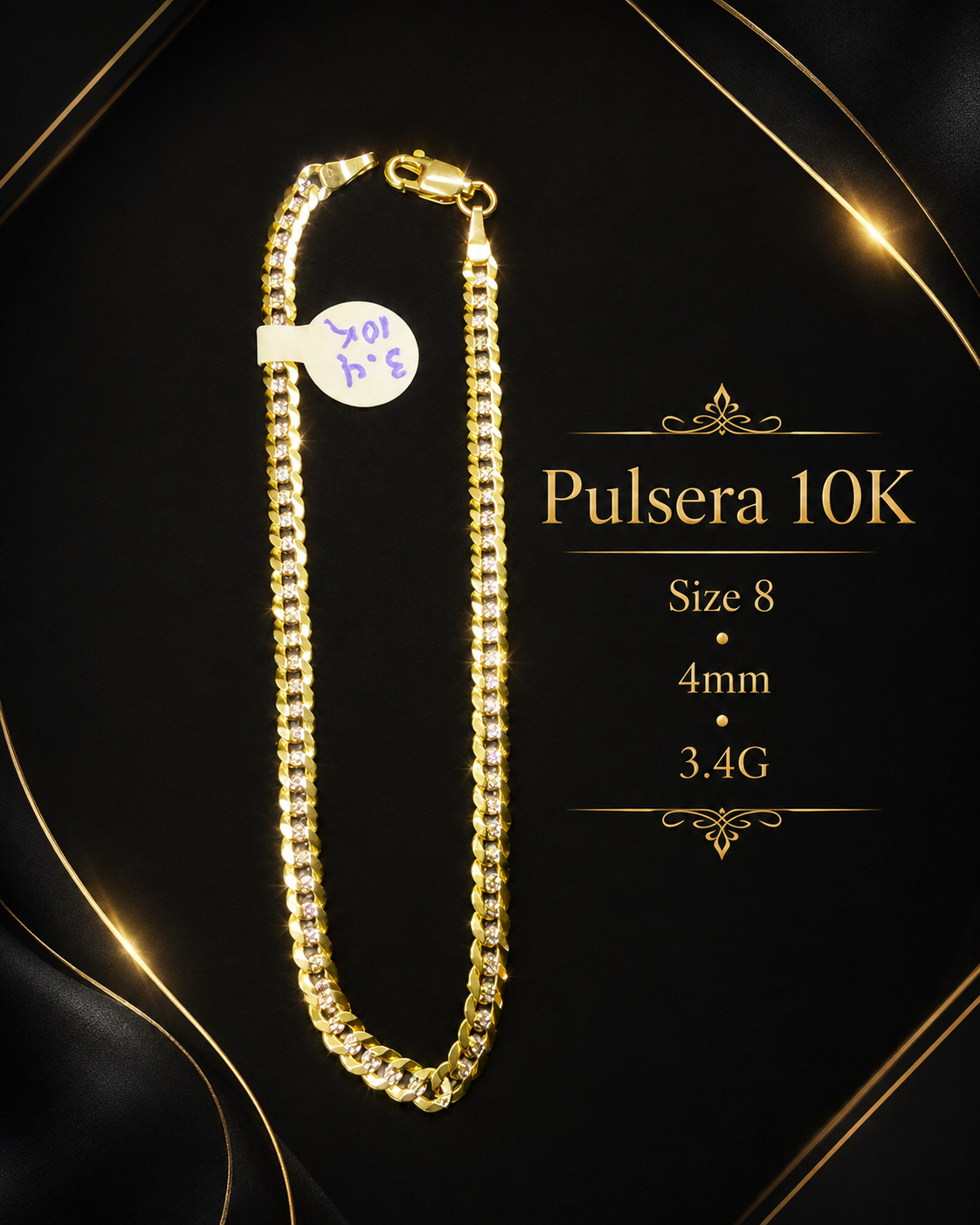 Pulsera 10K Dos tono size 8 (4mm) 3.4G