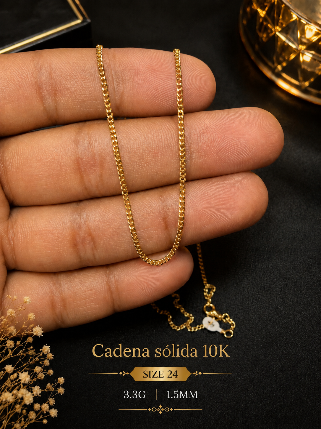 Cadena cubana 10K sólida size 24 3.3G 1.5m