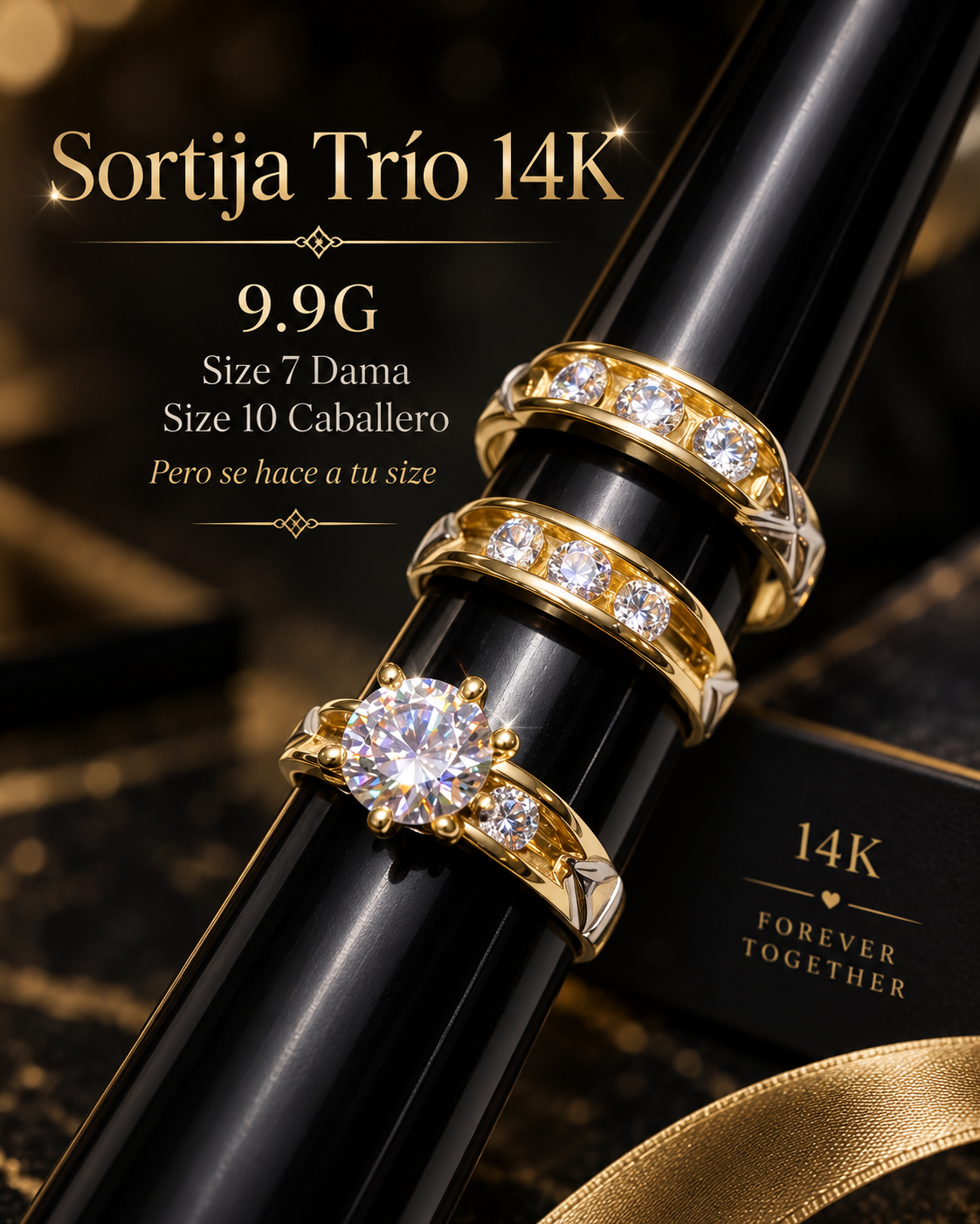 Sortija de matrimonio 14K 9.9 size 7 dama Size 10 caballero
