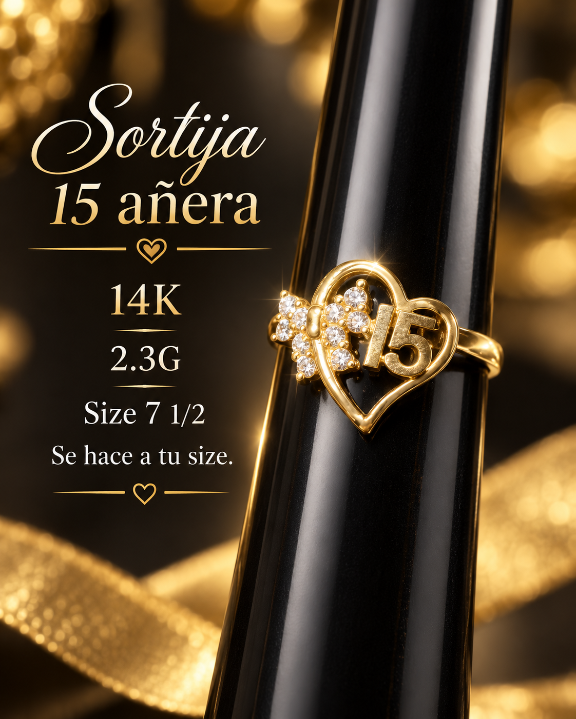 Sortija de 15 añera 14K 2.3G size 71/2