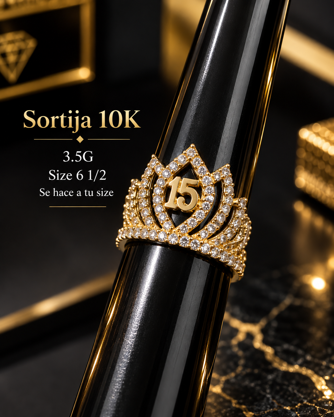 Sortija de 15 añera 10K 3.5G size 6 1/2 se hace a tu size