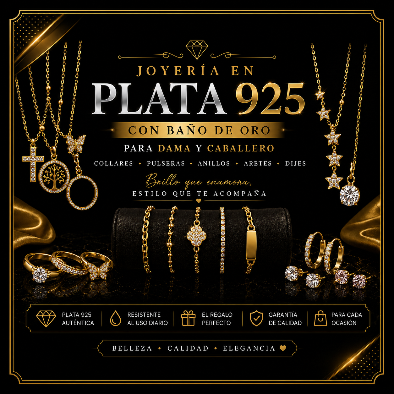 Para dama joyería en 925 con baño de oro