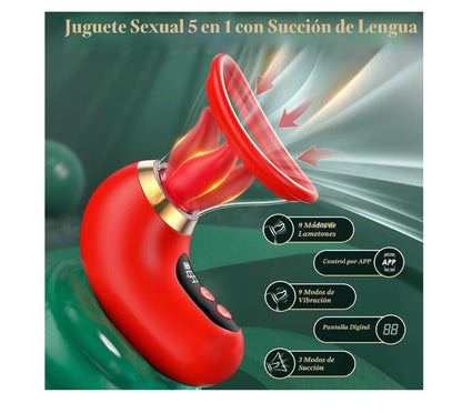 Juguete  para mujer  – 5 en 1 AI APP Rose Toy Juguetes para adultos Vibrador de succión 3 succiones, 9 lenguas lamiendo y vibrando juguete sexual, 2 tazas extraíbles vibradores de clítoris