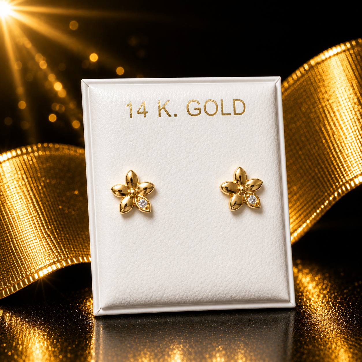 Pantallas 14K flor de oro con Circonia