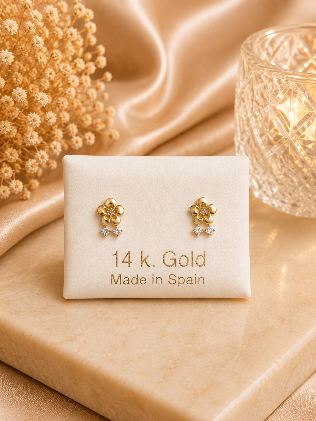 Pantallas de flor con circonia 14K