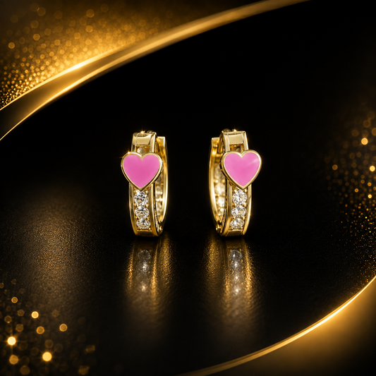 Pantallas 10K  de argollas con corazones rosa 1.4  13mm