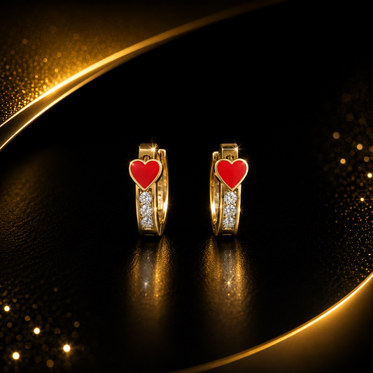 Pantallas 10K  de argollas con corazones rojo  1.3 13mm