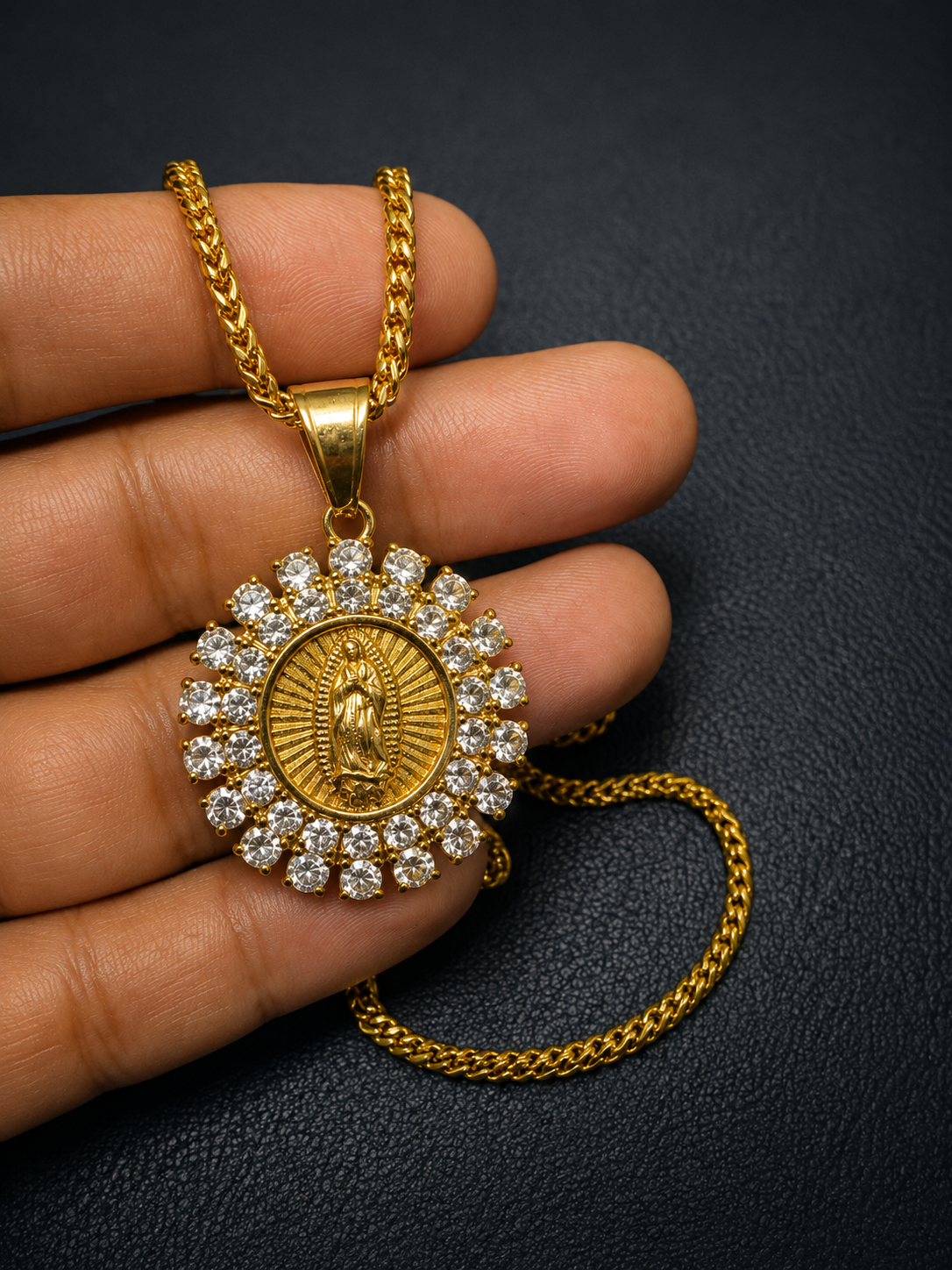 Cadena franco con charm rendondo size 22 stainless steel