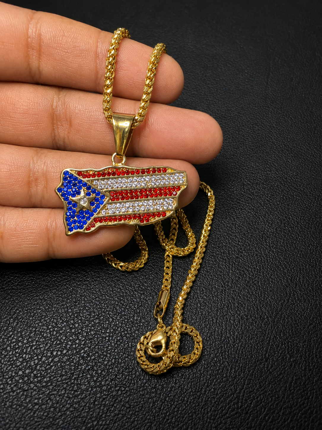 Cadena franco con charms de Puerto Rico 🇵🇷 size 22