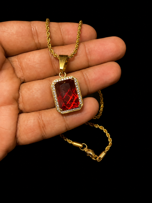 Cadena franco con perla roja size 22