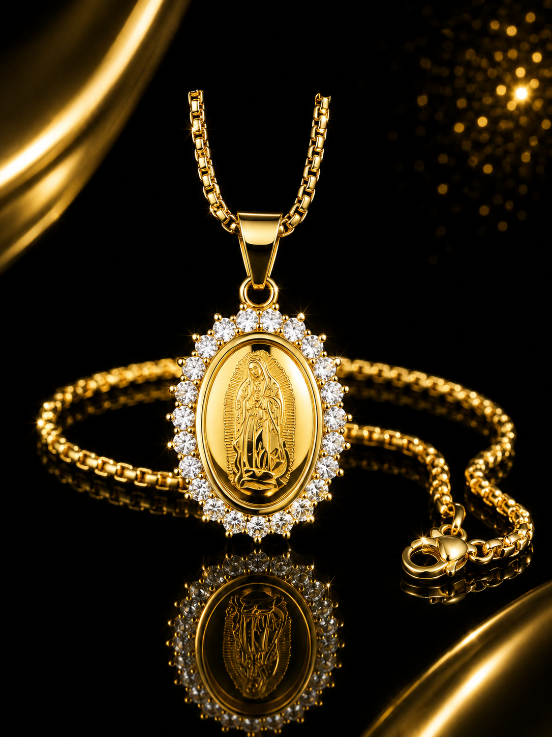 Cadena elegante con charms de virgen size 18