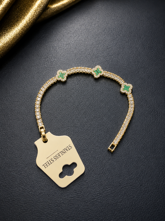 Pulsera 3 hojas verde size 7 1/2