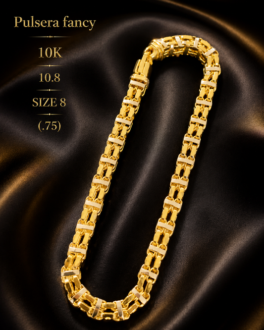 Pulsera oro 10K fancy  dos tono 10.0G size “8” 5mm