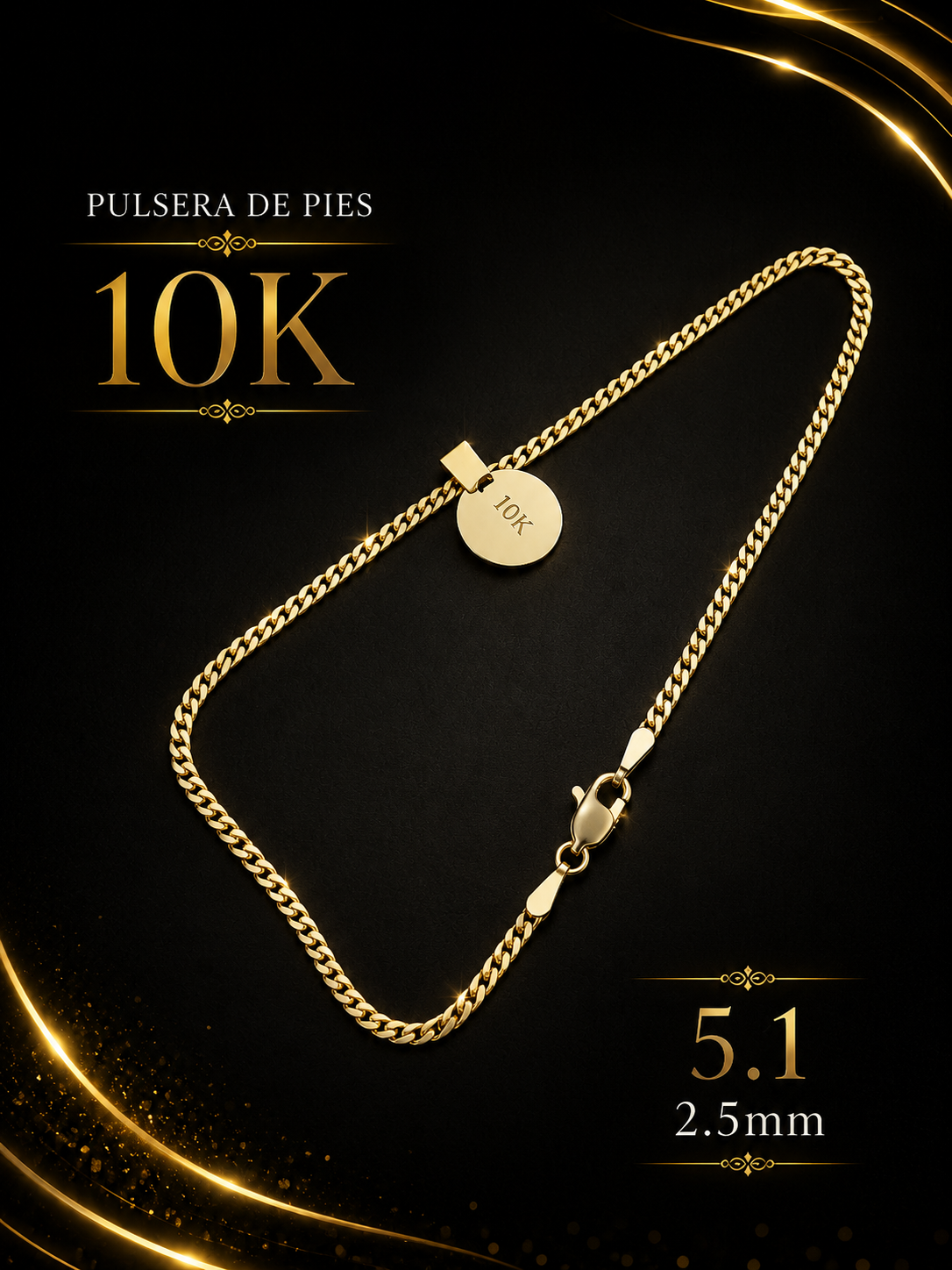 Pulsera de pies 10K  5.1 2.5mm