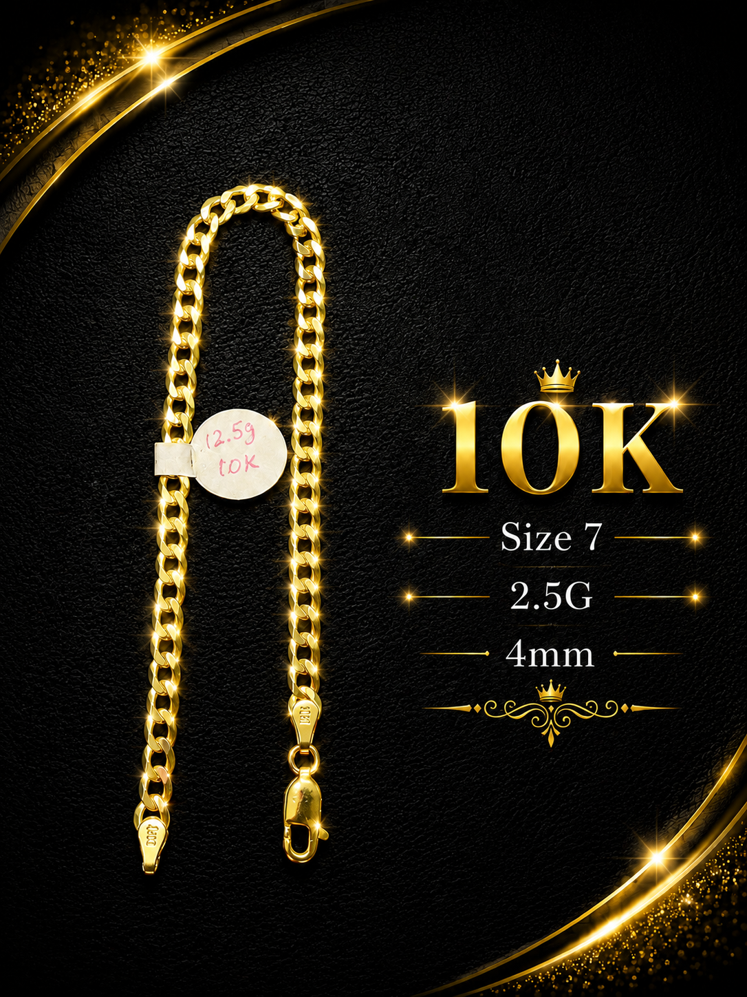 Pulsera cubana 10K (size 7) 4mm 2.5G