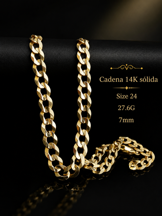 Cadena 14K sólida size 24 27.6G 7mm