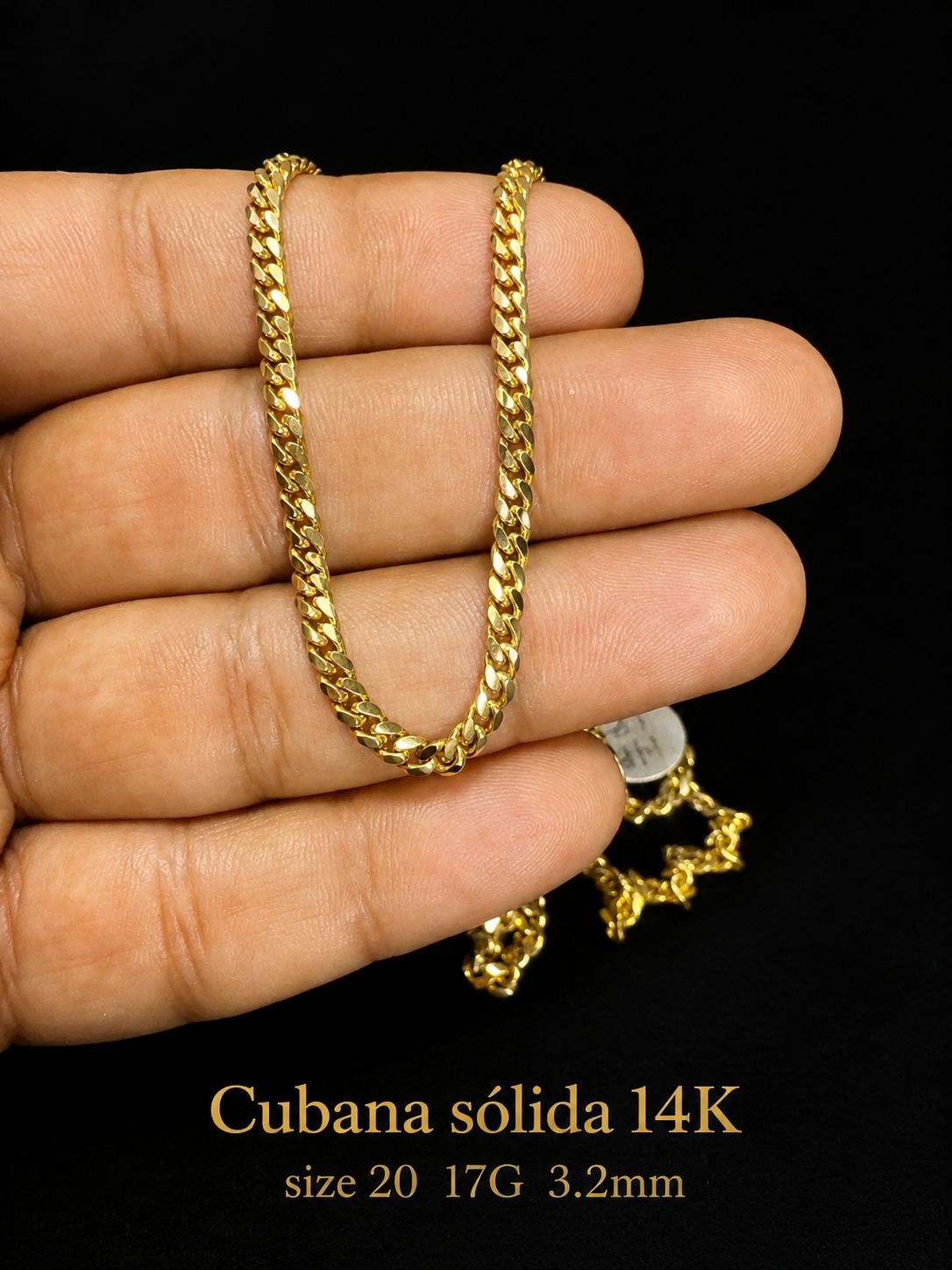 Cadena cubana sólida 14K size 20 17G 3.2mm