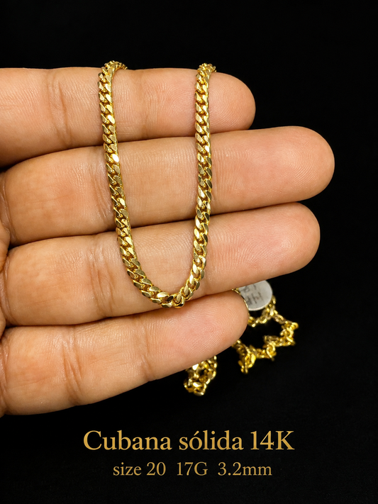 Cadena cubana sólida 14K size 20 17G 3.2mm