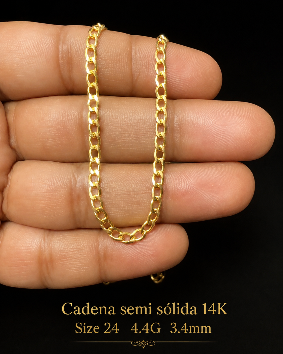 Cadena semi sólida 14K size 24 4.4G  3.4mm
