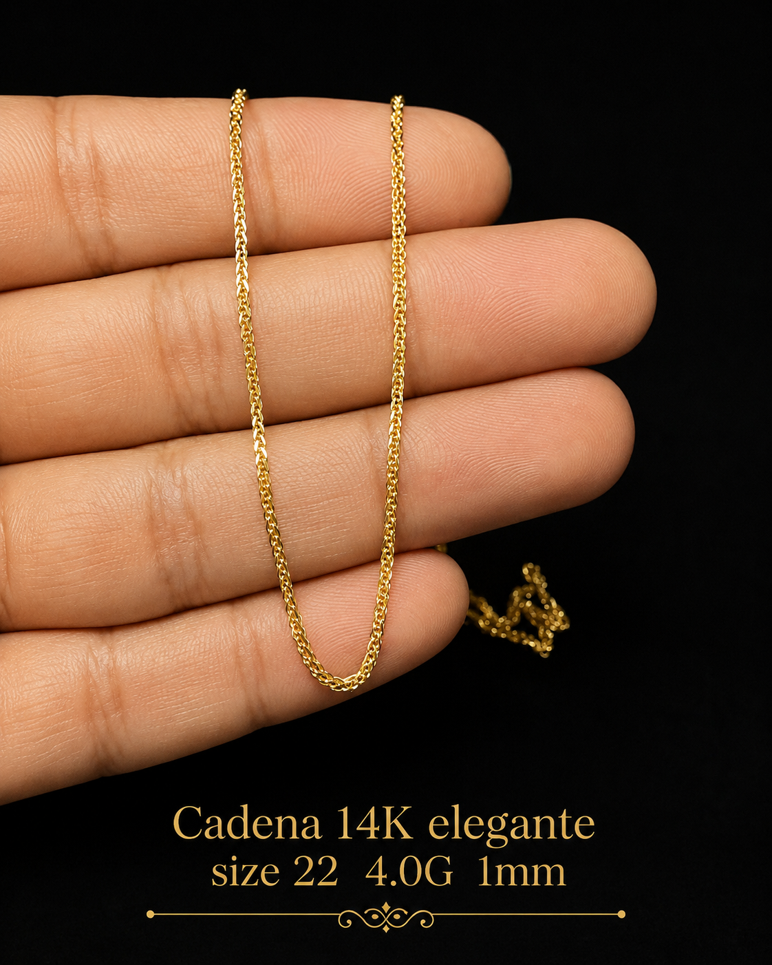 Cadena 14K size 22 elegante 4.0G 1mm