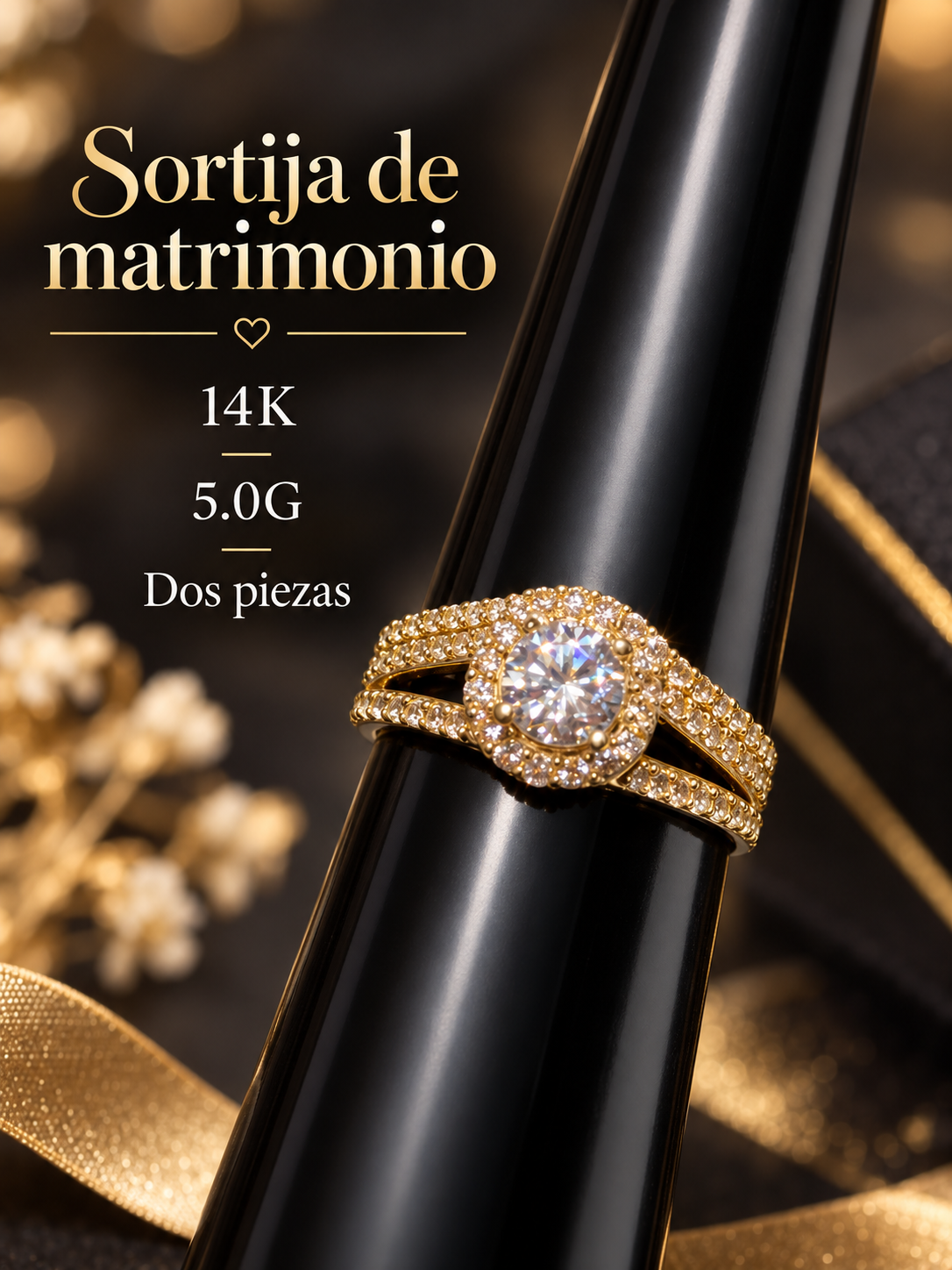 Sortija de matrimonio 14K dos piezas 5.0G