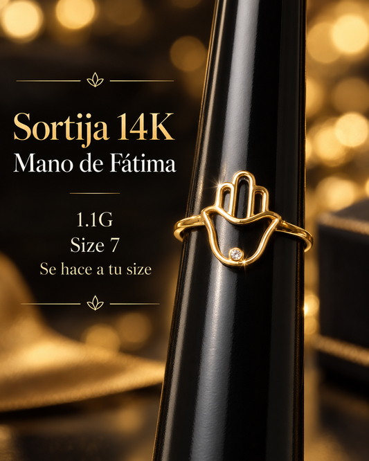 Sortija de mano de Fátima 14K 1.1G size 7 se hace a tu size