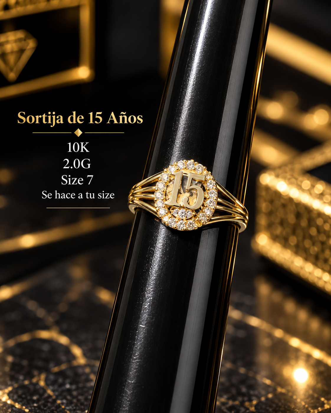 Sortija de 15 añera 10K 2.0G size 7 se hace a tu size