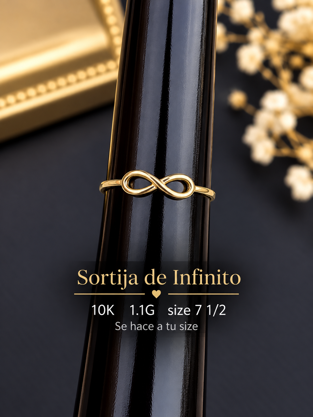 Sortija de infinito 10K de 1.1G size 7 1/2  se hace a tu size