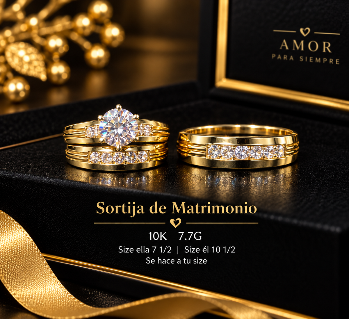Sortijas de matrimonio 10K 7.7G size ella 7 1/2 el 10 1/2 se hace a tu size