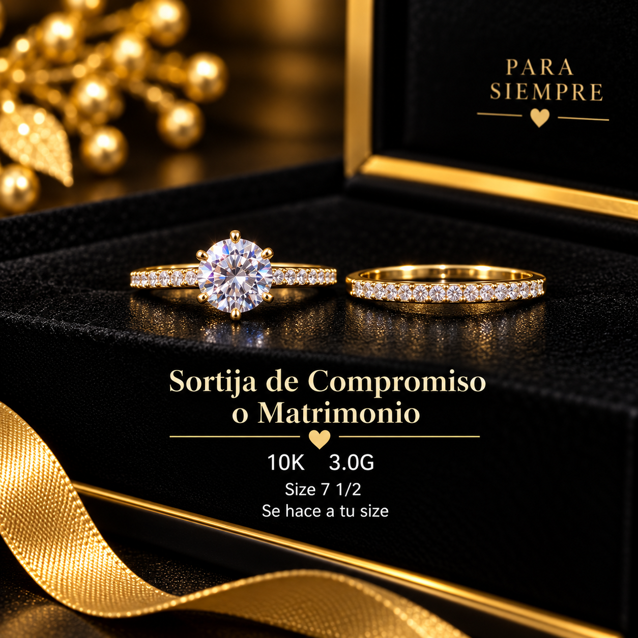 Sortija de compromiso o matrimonio 10K 3.0G size 7 1/2 se hace a tu size